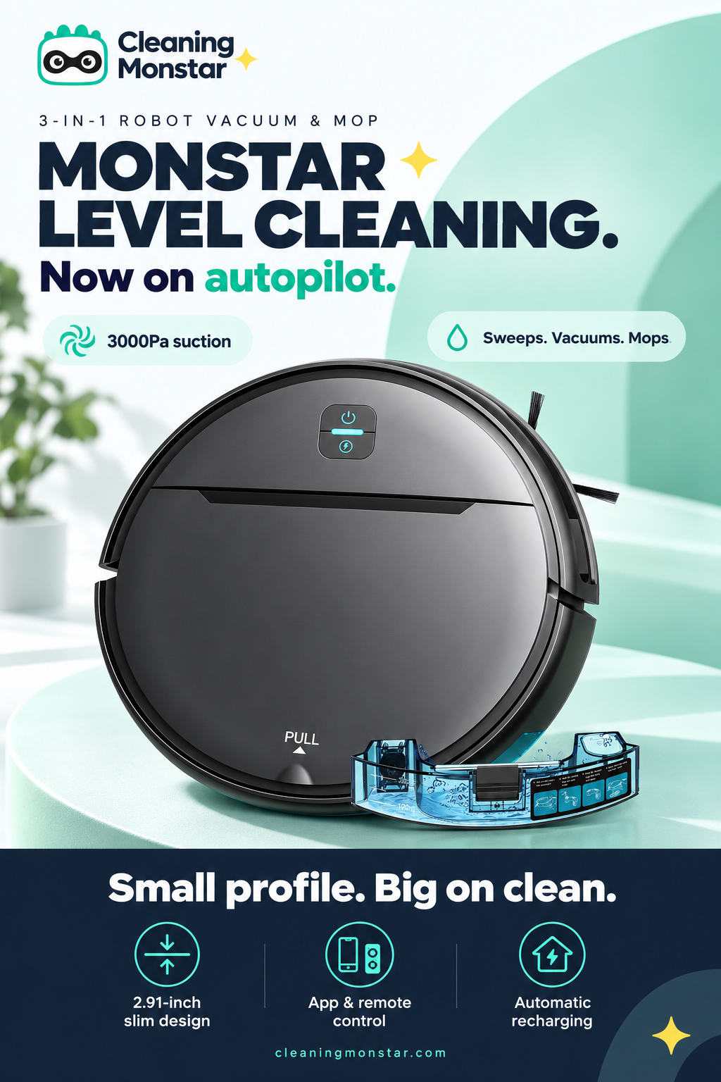 Cleaning Monstar robot vacuum and mop: Monstar Level Cleaning, now on autopilot